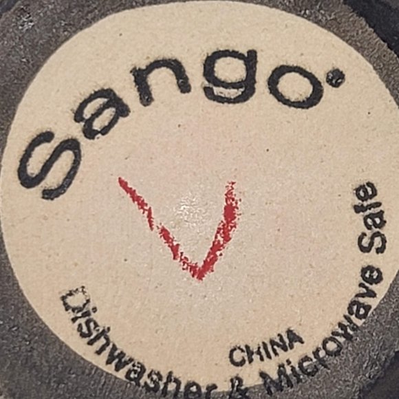 Sango Coffee Mugs Eggplant Blue White Cup Mugs 4" Tall Set of 2 - Picture 7 of 7